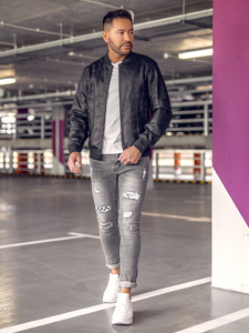 Giacca bomber in pelle da uomo nera Bolf 3A63B