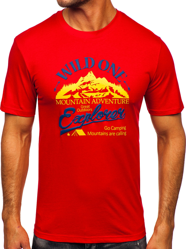 Uomo T-shirt in cotone con stampa Rosso Bolf MPO3484