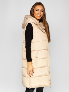 Gilet lungo trapuntato oversize da donna beige Bolf 81276
