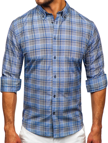 Uomo Camicia a quadri con maniche lunghe Blu scuro Bolf 22748
