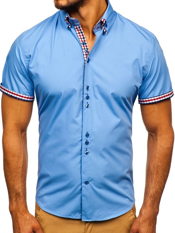 Camicia elegante a manica corta da uomo celeste Bolf 3507