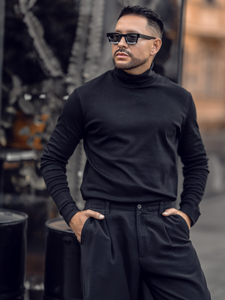 Maglia dolcevita basic da uomo in cotone nera Bolf 535A