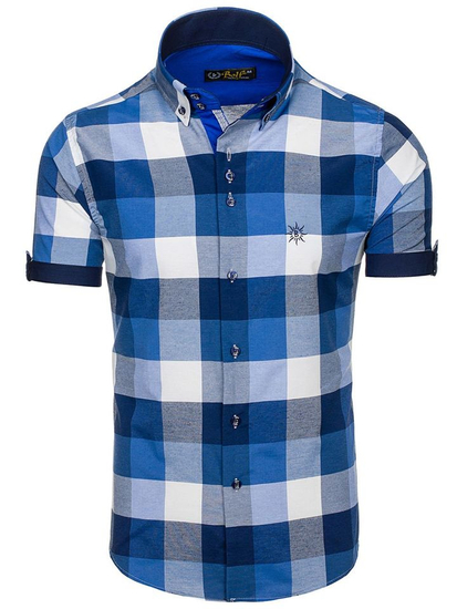 Camicia a quadri a manicha corta da uomo blu Bolf 5532