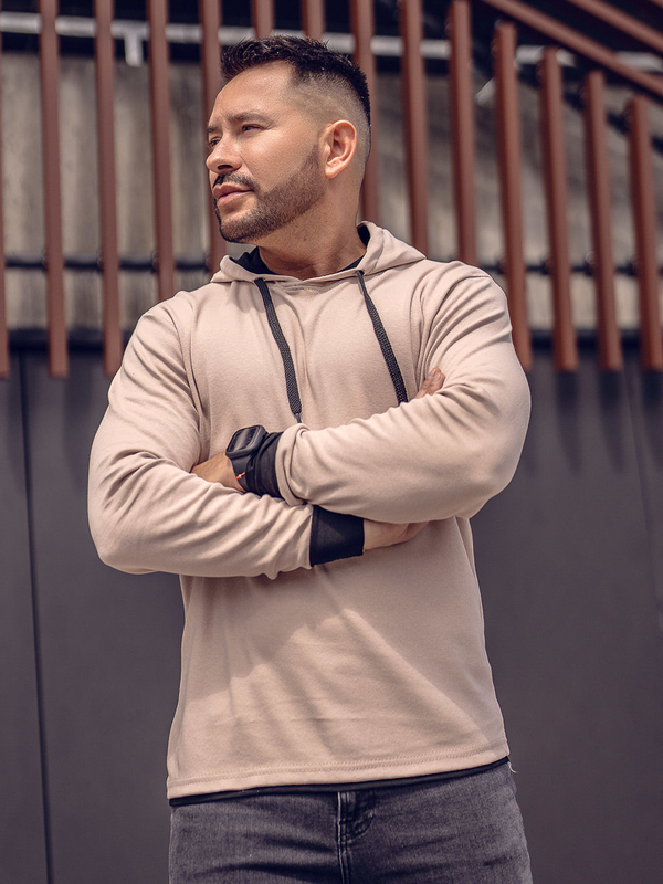 Felpa con cappuccio da uomo beige-nero Bolf 145380