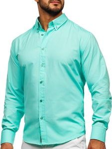 Camicia elegante a manica lunga da uomo verde chiara Bolf 5821-1