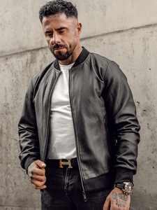 Giacca in pelle tipo bomber da uomo nera Bolf 3A66A