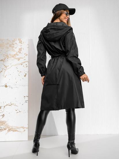Cappotto lungo giacca mezza stagione con cappuccio da donna nero Bolf AG5019