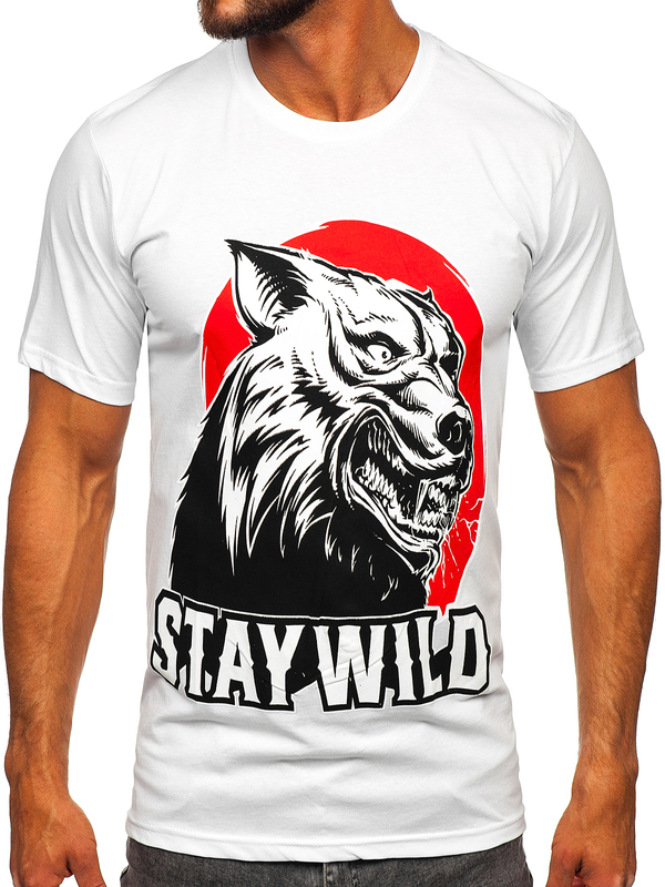 T-shirt in cotone con stampa da uomo bianca Bolf 143021