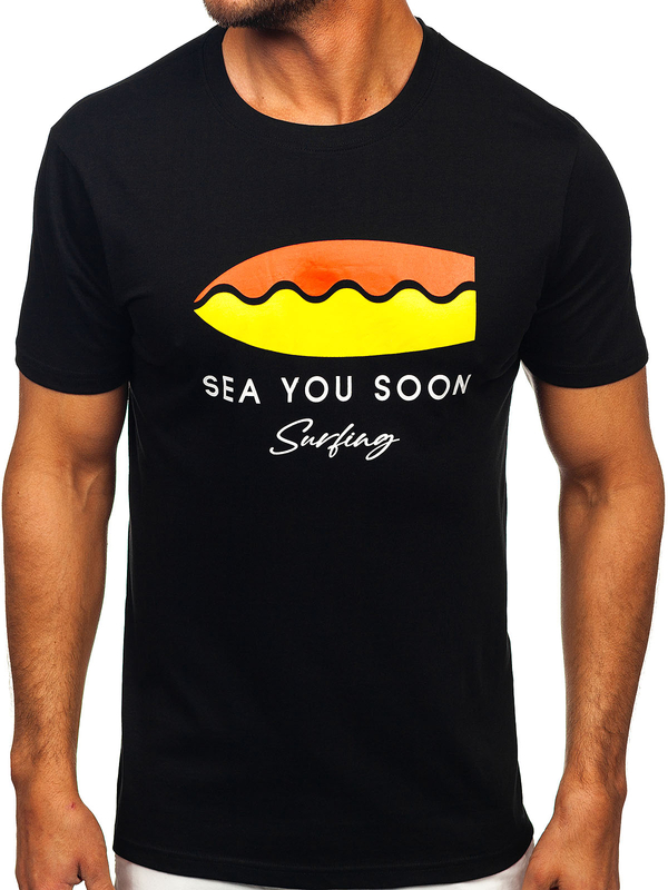 Uomo T-shirt in cotone con stampa Nero Bolf MPO3457