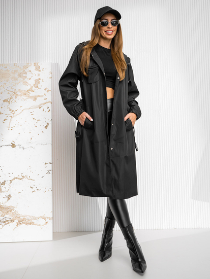 Cappotto lungo giacca mezza stagione con cappuccio da donna nero Bolf AG5019