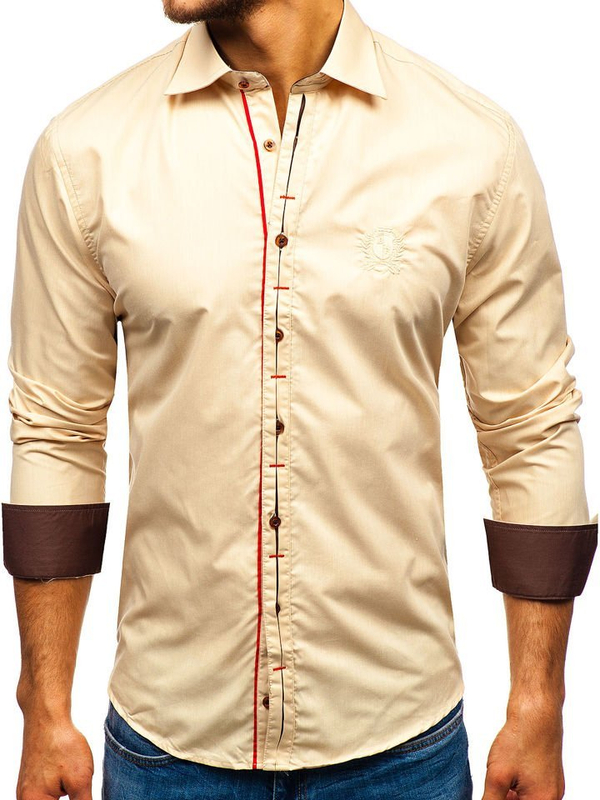Camicia elegante a manica lunga da uomo cammello Bolf 1769