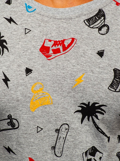 T-shirt da uomo in cotone grigio con stampa Bolf 1150