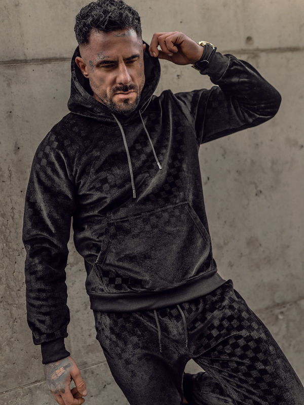 Tuta in velluto con cappuccio da uomo nera Bolf 3A82-A