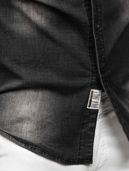 Camicia in jeans a manica lunga da uomo nera Bolf MC703N