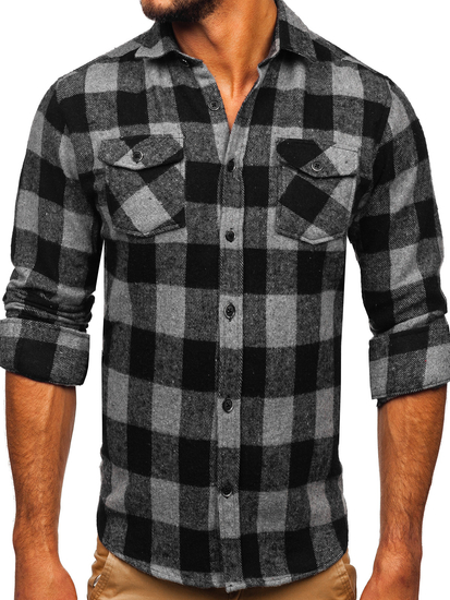 Camicia di flanella a maniche lunghe da uomo grafite Bolf 20723