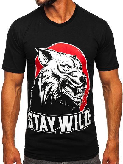 T-shirt in cotone con stampa da uomo nera Bolf 143021