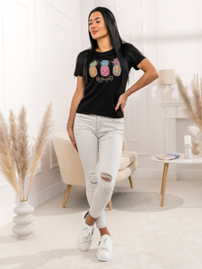 Donna T-shirt stampata Nero Bolf 95T2522