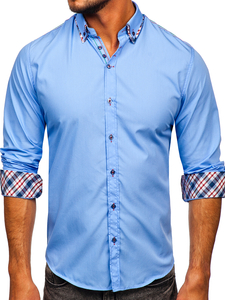 Camicia elegante a manica lunga da uomo celeste Bolf 3701
