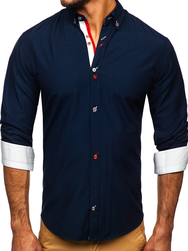 Camicia a manica lunga da uomo blu Bolf 20710