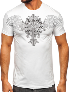 T-shirt stampata con paillettes da uomo bianca Bolf MT3037
