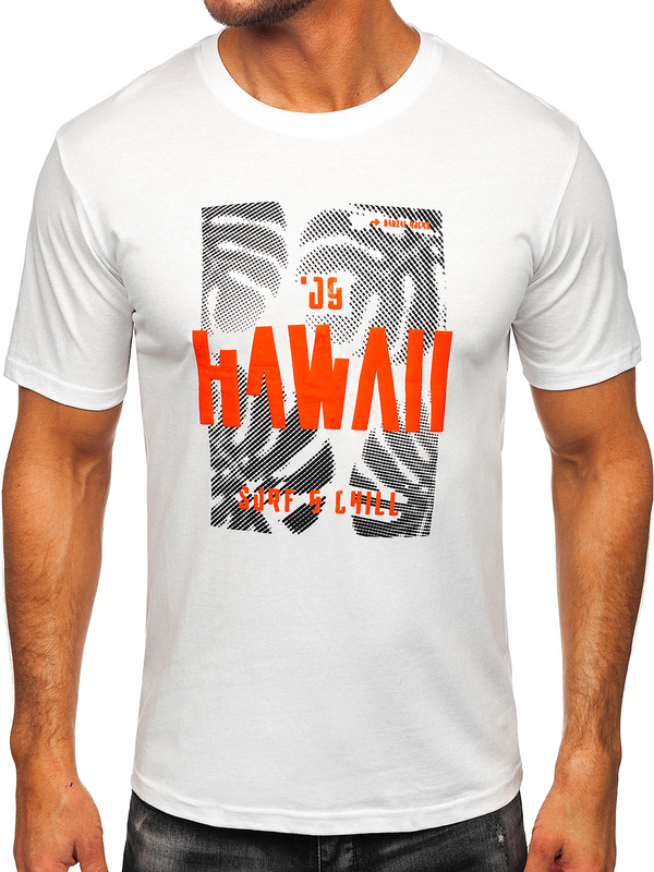 Uomo T-shirt in cotone con stampa Bianco Bolf MPO3497