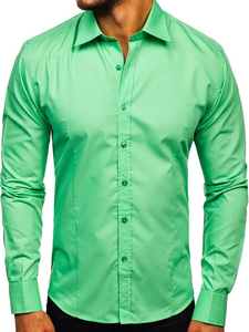 Camicia elegante da uomo verde menta a maniche lunghe Bolf 1703