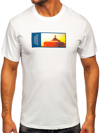 Uomo T-shirt in cotone con stampa Bianco Bolf MPO3559