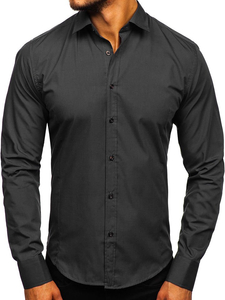 Camicia elegante da uomo nera a maniche lunghe Bolf 1703