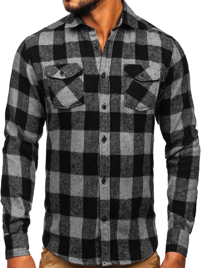 Camicia di flanella a maniche lunghe da uomo grafite Bolf 20723