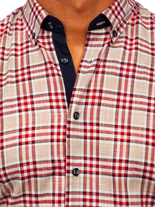 Camicia a manica corta a quadri da uomo écru Bolf 201501