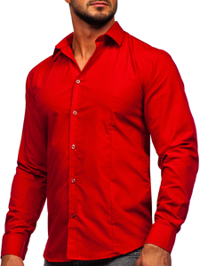 Camicia elegante da uomo rosso scuro a maniche lunghe Bolf 1703