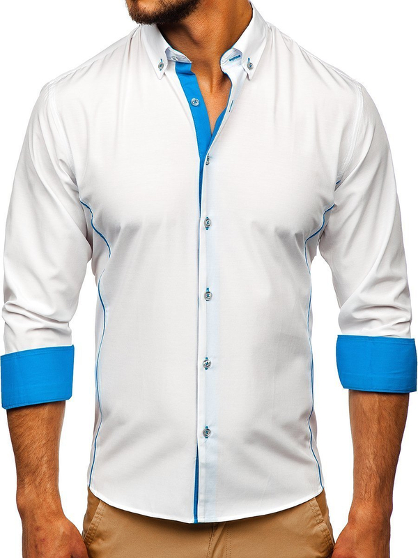 Camicia elegante a manica lunga da uomo bianco-celeste Bolf 5722-1-A