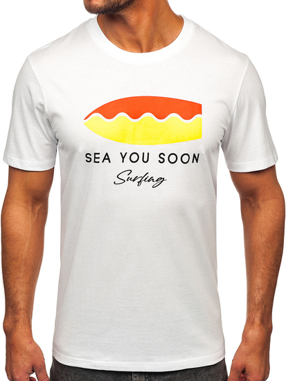 Uomo T-shirt in cotone con stampa Bianco Bolf MPO3457