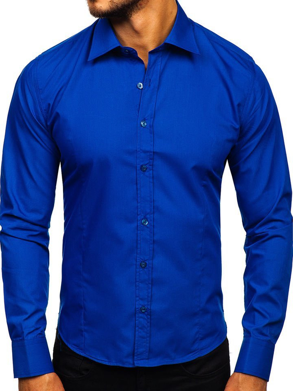 Camicia elegante da uomo blu fiordaliso a maniche lunghe Bolf 1703