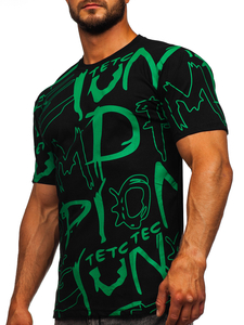 T-shirt nera stampata da uomo in cotone Bolf KS1972