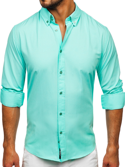Camicia elegante a manica lunga da uomo verde chiara Bolf 5821-1