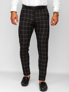 Uomo Pantaloni eleganti a quadri Nero Bolf 0040