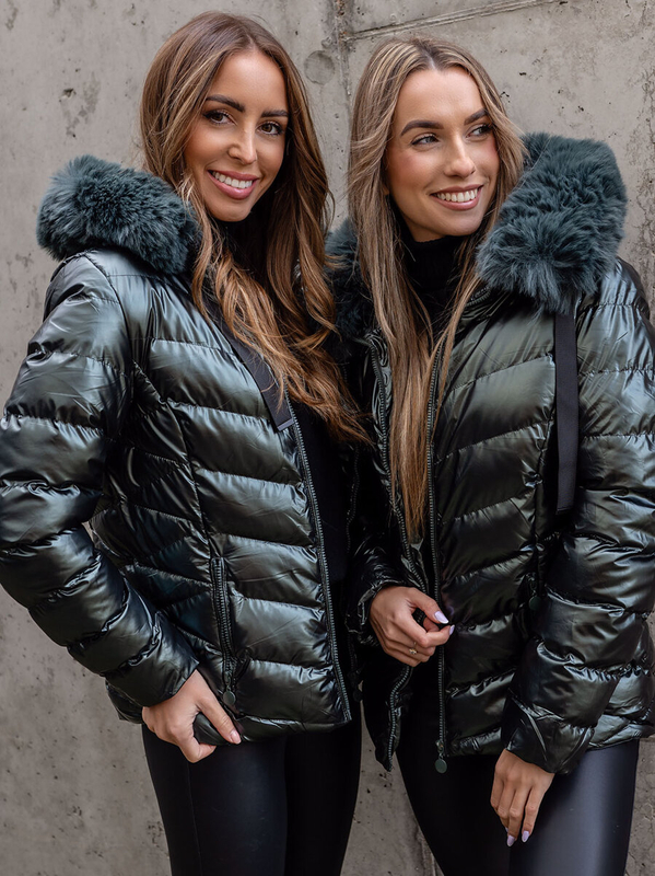 Giubbotto invernale trapuntato con cappuccio da donna verde Bolf 5M3138B