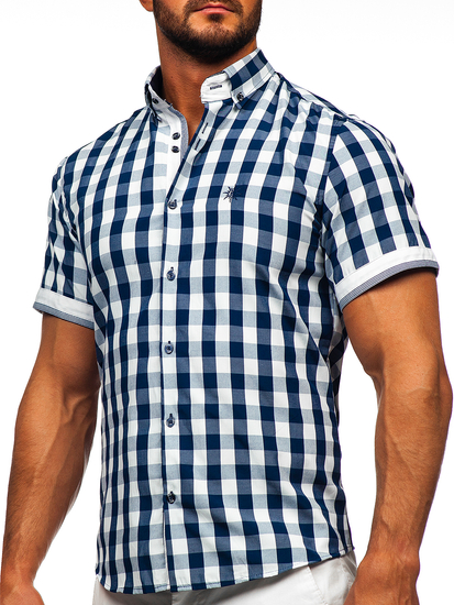 Camicia a scacchi a manica corta da uomo blu Bolf 4508