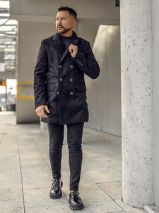 Cappotto invernale da uomo doppiopetto lungo nero Bolf 79B3A2-073