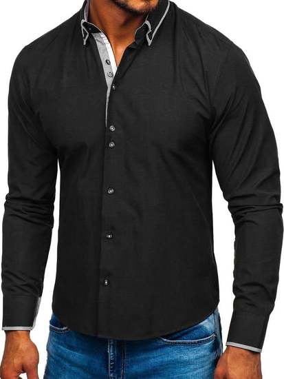Camicia elegante a manica lunga da uomo nera Bolf 6929-A