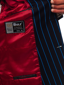 Giacca d'abito a righe casual da uomo blu-azzurro Bolf 1652