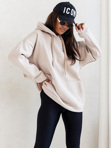 Felpa con cappuccio beige da donna con marsupio Bolf 82131