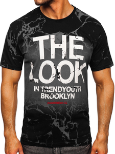Uomo T-shirt in cotone con stampa Nero Bolf 627