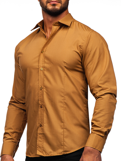 Camicia elegante da uomo marrone chiaro a maniche lunghe Bolf 1703