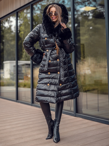 Giubbotto invernale lungo trapuntato cappotto con cappuccio da donna nero Bolf 5M3160