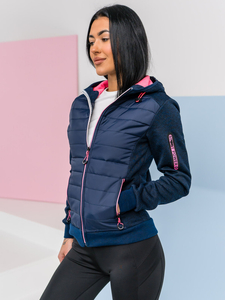 Felpa trapuntata con cappuccio da donna blu navy Bolf KSW4001