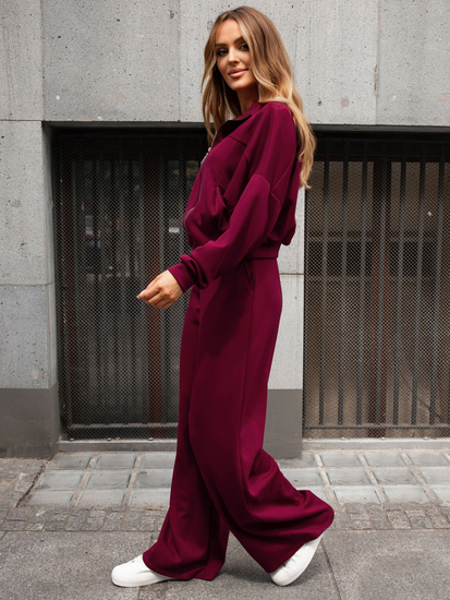 Completo due pezzi con felpa con zip da donna bordeaux Bolf 821109