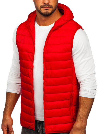 Gilet trapuntato da uomo con cappuccio in colore rosso Bolf LY36