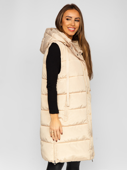 Gilet lungo trapuntato oversize da donna beige Bolf 81276